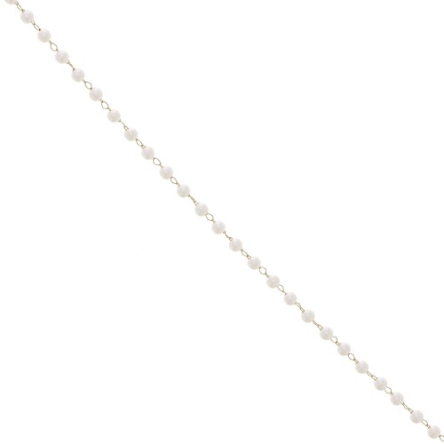 Beaded chain with imitation mother-of-pearl beads 3mm - Stainless steel 304L Gold - White x1m