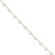 Beaded chain with imitation mother-of-pearl beads 3mm - Stainless steel 304L Gold - White x1m