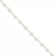 Beaded chain with imitation mother-of-pearl beads 3mm - Stainless steel 304L Gold - White x1m
