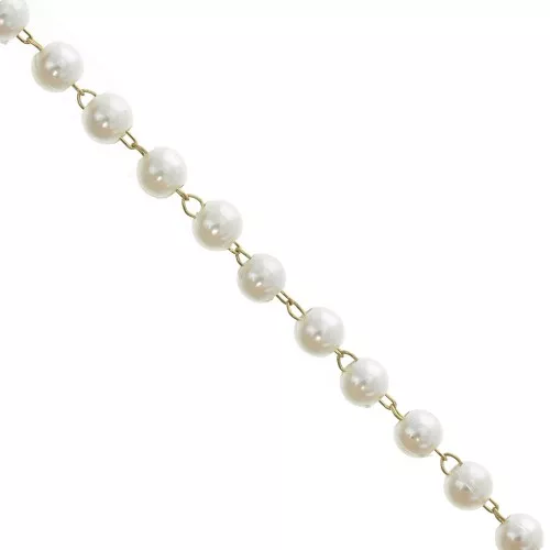 4mm Stainless steel chain with imitation mother-of-pearl beads - White - Gold x1m