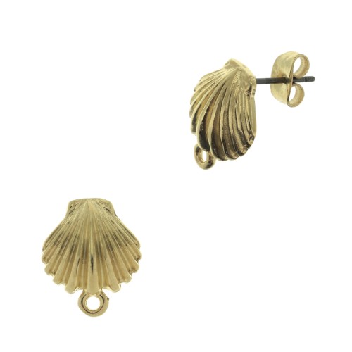 15x12 mm Shell earstuds with closed ring - fine Gold plated x2