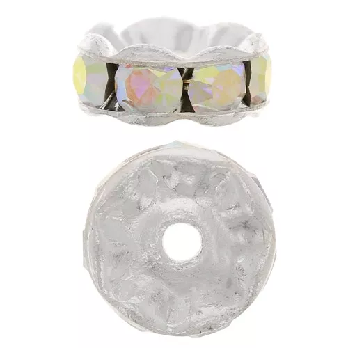 Rondelle Rhinestones 8mm Silver tone/Crystal AB x1