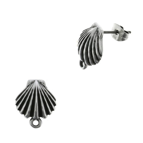 15x12 mm Shell earstuds with closed ring - Fine Antique silver plating x2