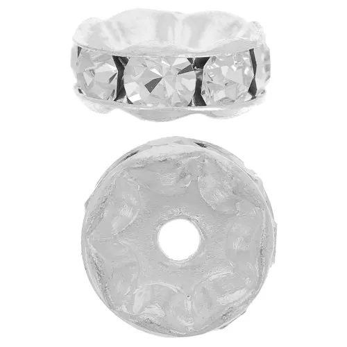 Rondelle Rhinestones 8mm Silver tone/Crystal  x1