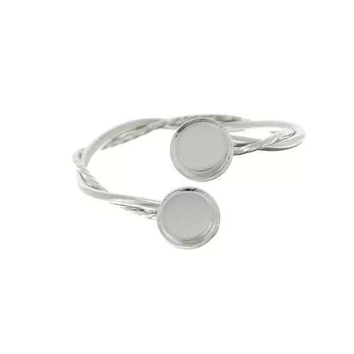 925 Sterling Silver Double Ring for 4mm flat back cabochons x1