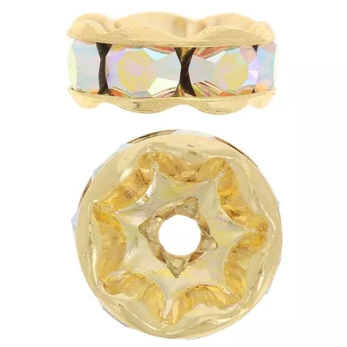 Rondelle Rhinestones 8mm Gold tone/Crystal AB x1