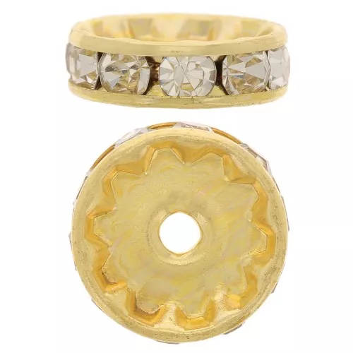 Rondelle Rhinestones 8mm Gold tone/Crystal  x1
