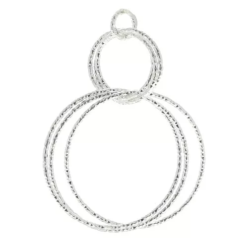38mm 925 Sterling Silver Round diamond cut pendant with intertwined rings x1