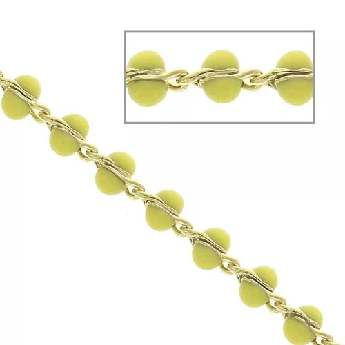 3mm Fancy mesh chain with epoxy resin beads - Yellow - Gold Tone x50cm