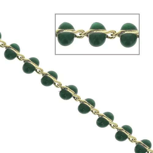 3mm Fancy mesh chain with epoxy resin beads - Green - Gold Tone x50cm
