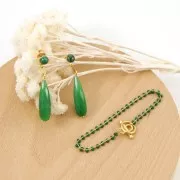 3mm Fancy mesh chain with epoxy resin beads - Green - Gold Tone x50cm