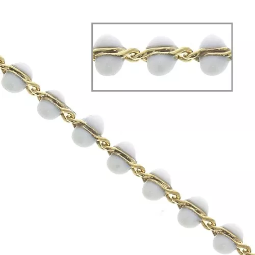 3mm Fancy mesh chain with epoxy resin beads - White - Gold Tone x50cm