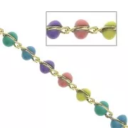 3mm Fancy mesh chain with epoxy resin beads - Multicolored - Gold Tone x50cm