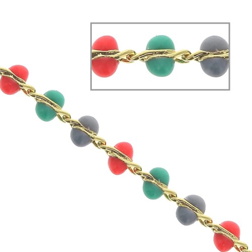 3mm Fancy mesh chain with epoxy resin beads - Multicolored - Gold Tone x50cm