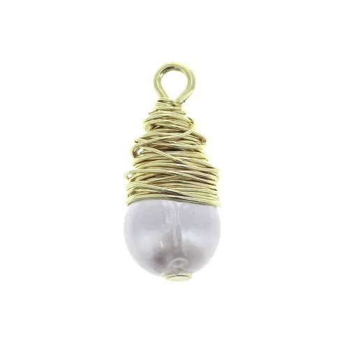 17.5x8mm Charm with imitation mother-of-pearl bead and brass wire - Gold - Whitex1