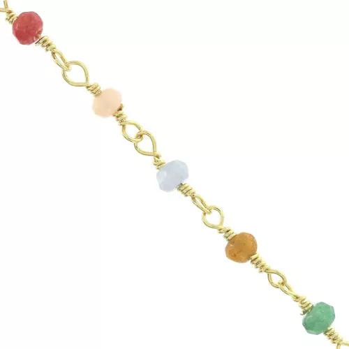 4mm Imitation jade beads chain - Multi Pastel - Gold Tone x1m