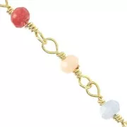 4mm Imitation jade beads chain - Multi Pastel - Gold Tone x1m