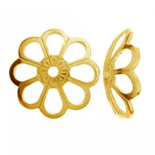 8mm 925 Sterling Silver Filigree Bead Caps - Gold Plated x10