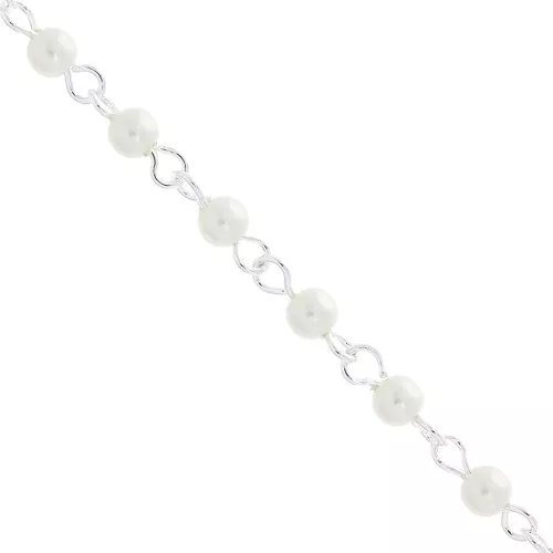 4mm Brass chain with imitation mother-of-pearl beads White fine silver plating x1m