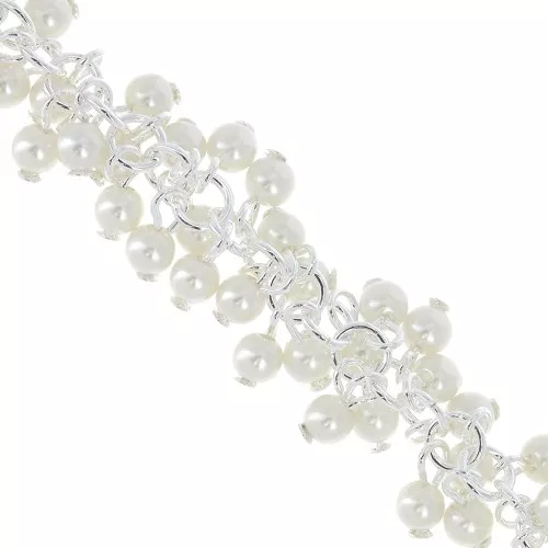 11mm Cluster mesh chain - imitation mother-of-pearl beads - White - fine silve22cm