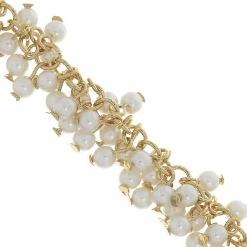 11mm Cluster mesh chain - imitation mother-of-pearl beads - White -Fine Gold x22cm