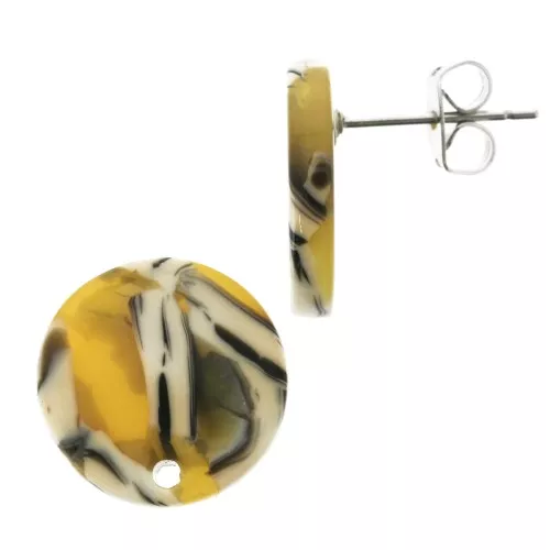 15mm Cellulose acetate earstuds - Tortoiseshell - Ochre - White x2