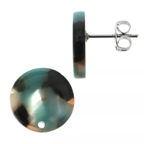 15mm Cellulose acetate earstuds - Tortoiseshell - Turquoise - White x2
