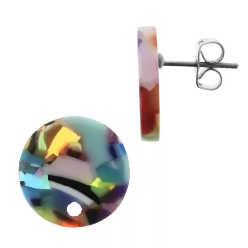 15mm Cellulose acetate earstuds - Tortoiseshell - Multicolored x2
