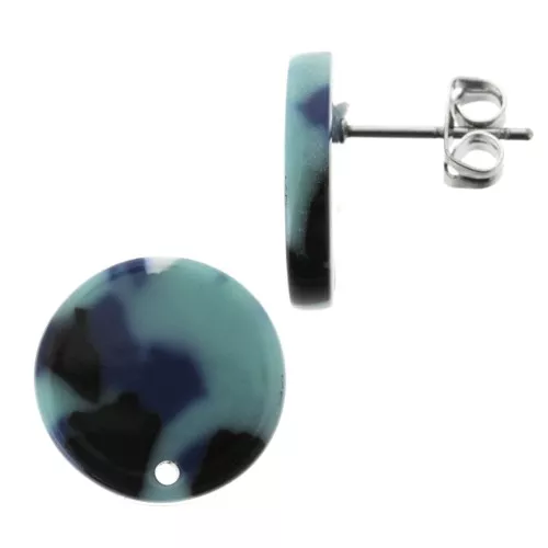 15mm Cellulose acetate earstuds - Tortoiseshell - Multi Blue - White x2