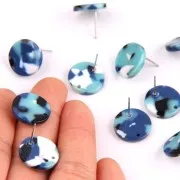 15mm Cellulose acetate earstuds - Tortoiseshell - Multi Blue - White x2