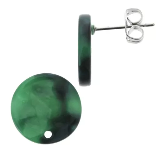 15mm Cellulose acetate earstuds - Tortoiseshell - Dark Green - Black x2