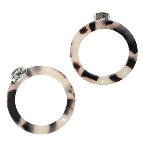 25mm Acetate Circle Earrings - Tortoiseshell - Beige - Black x2