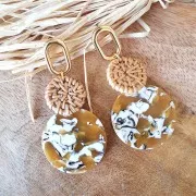 35mm Round acetate XXL pendant - Tortoiseshell - Ochre - White x1