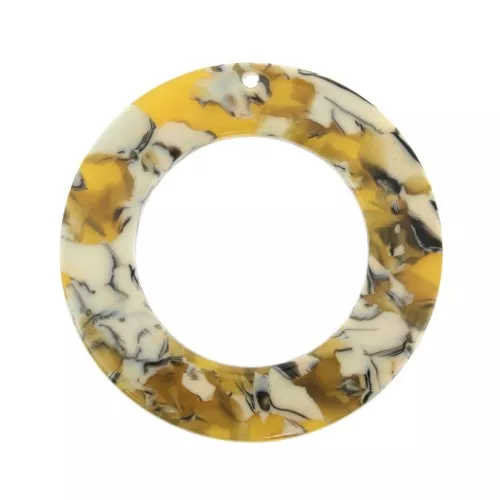 40mm Round hollowed out acetate XXL pendant - Tortoiseshell - Ochre - White x1