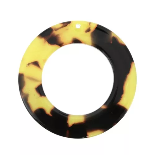 40mm Round hollowed out acetate XXL pendant - Tortoiseshell - Brown - Black x1