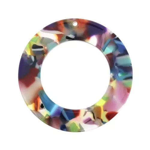 40mm Round hollowed out acetate XXL pendant - Tortoiseshell - Multicolored x1