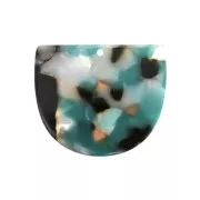 Pendentif demi-lune en acétate 29x34 mm - Ecaille de tortue Turquoise - Blanc x1