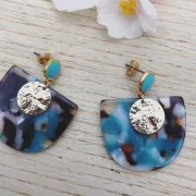 29x34mm Acetate half moon pendant - Tortoiseshell - Pearly Mint x1