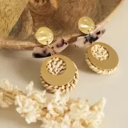 31x11mm Curved Rectangular Acetate spacer - Tortoiseshell - Black - Beige x1