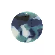 27mm Round acetate pendant - Tortoiseshell - Multi Blue - White x1