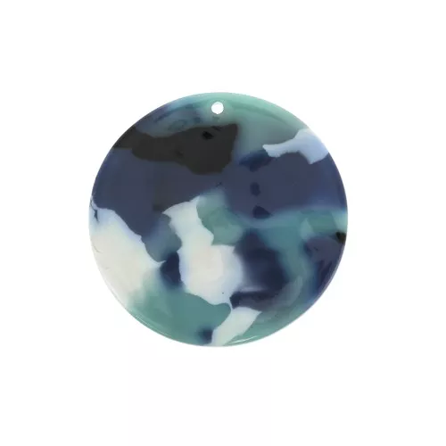 27mm Round acetate pendant - Tortoiseshell - Multi Blue - White x1