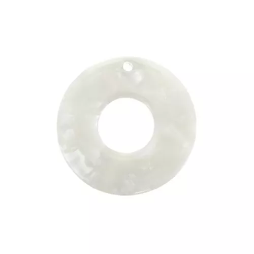 26mm Round hollowed out acetate pendant - Tortoiseshell - Pearl White x1