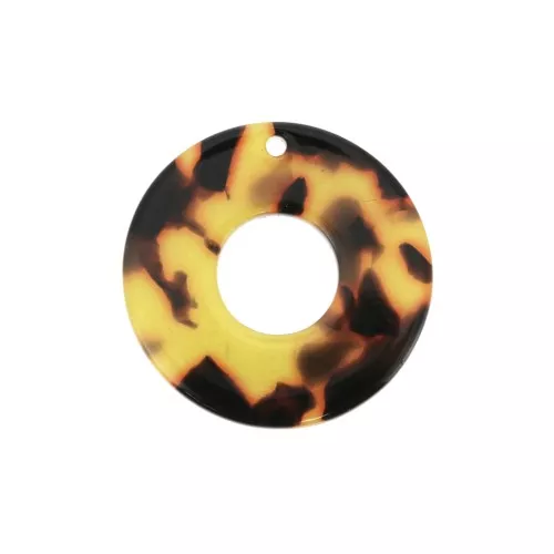 26mm Round hollowed out acetate pendant - Tortoiseshell - Brown - Black x1
