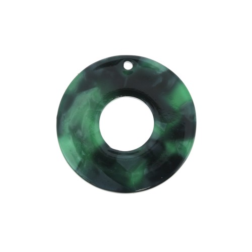 26mm Round hollowed out acetate pendant - Tortoiseshell - Dark Green - Black x1