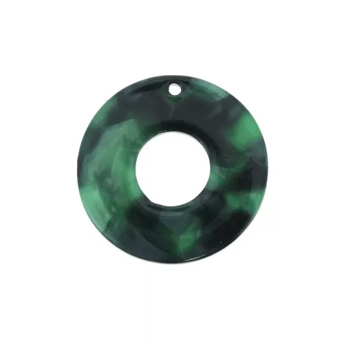 26mm Round hollowed out acetate pendant - Tortoiseshell - Dark Green - Black x1