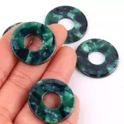 26mm Round hollowed out acetate pendant - Tortoiseshell - Dark Green - Black x1