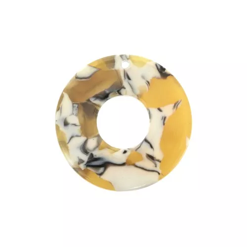 26mm Round hollowed out acetate pendant - Tortoiseshell - Ochre - White x1