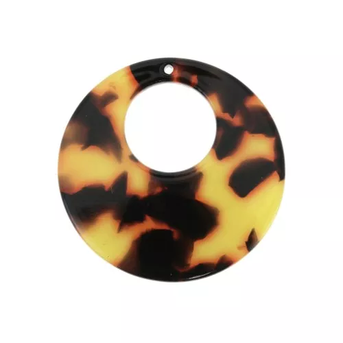 35mm Round hollowed out acetate pendant - Tortoiseshell - Brown - Black x1