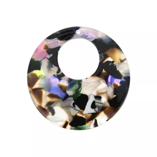 35mm Round hollowed out acetate pendant - Tortoiseshell - Brown - Pink x1