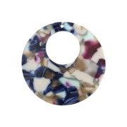 35mm Round hollowed out acetate pendant - Tortoiseshell - Blue - White x1|raw }}